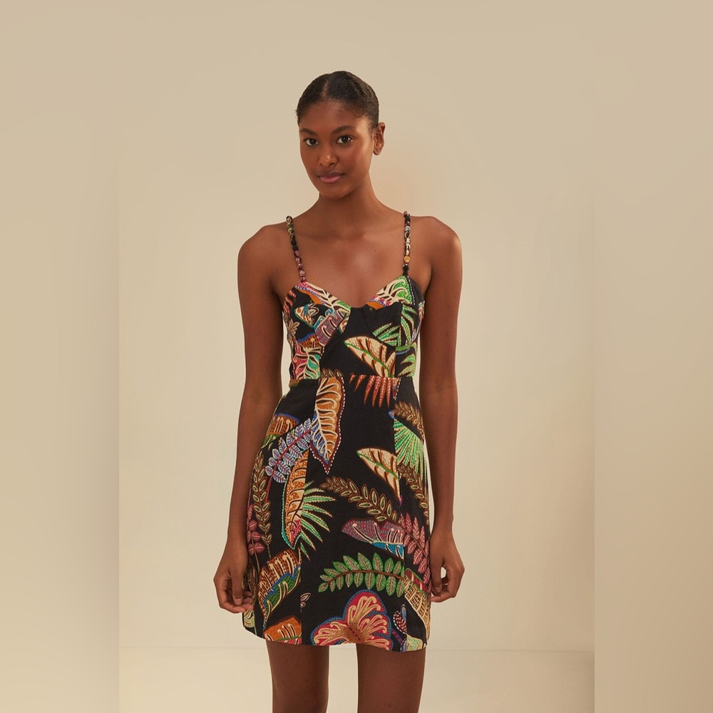 FARM Rio Cool Foliage Black Mini Dress